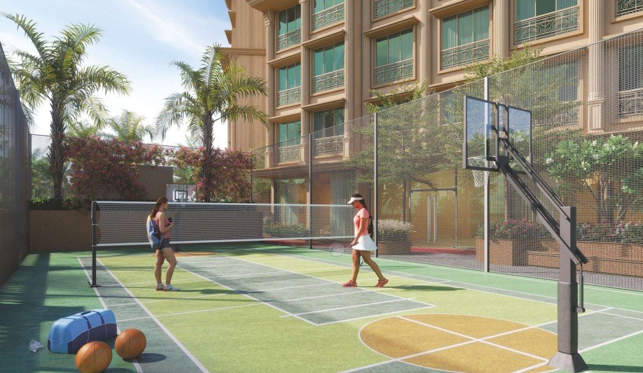 Modern basketball court and sports amenities at premium residential project – RAJ LEGACY SATYAM MIRA ROAD EAST . NEAR SAI KARISHMA COMPLEX . KANAKIA . RAJ REALTORS RAJ LEGACY 1 . SATYAM A . SATYAM B . MIRA ROAD EAST