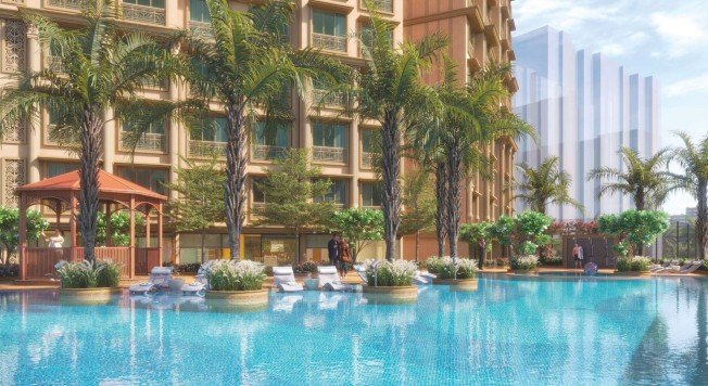 Luxury swimming pool with premium amenities at Raj Legacy Satyam – RAJ LEGACY SATYAM MIRA ROAD EAST . NEAR SAI KARISHMA COMPLEX . KANAKIA . RAJ REALTORS RAJ LEGACY 1 . SATYAM A . SATYAM B . MIRA ROAD EAST