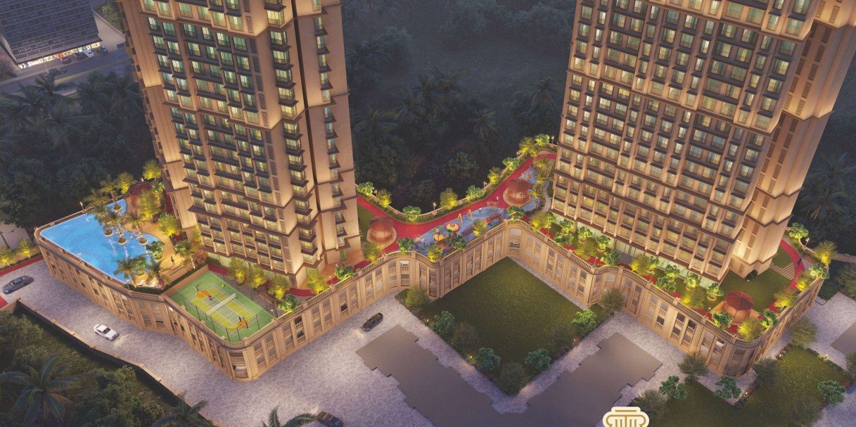 Aerial view of premium residential towers at Mira Road East – RAJ LEGACY SATYAM MIRA ROAD EAST . NEAR SAI KARISHMA COMPLEX . KANAKIA . RAJ REALTORS RAJ LEGACY 1 . SATYAM A . SATYAM B . MIRA ROAD EAST