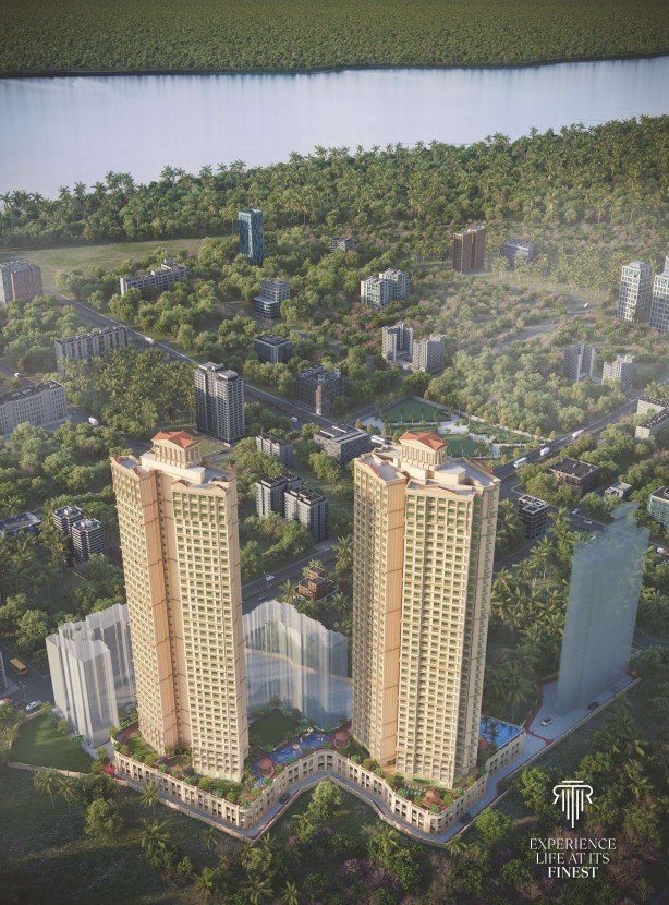 Aerial view of premium twin towers at Raj Legacy Satyam Mira Road East – RAJ LEGACY SATYAM MIRA ROAD EAST . NEAR SAI KARISHMA COMPLEX . KANAKIA . RAJ REALTORS RAJ LEGACY 1 . SATYAM A . SATYAM B . MIRA ROAD EAST
